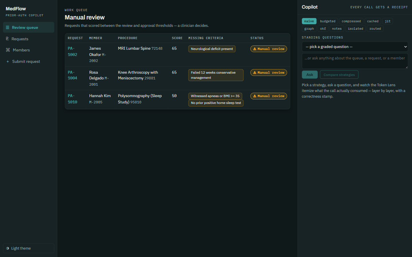 The app in dark theme